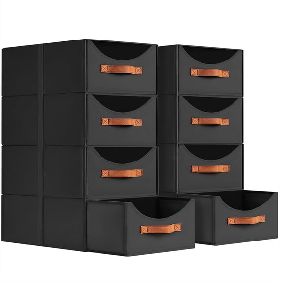 Stackable Storage Drawers - Large Collapsible Storage Bins with Drawers, 8 Pack Closet Shelf Organizer Basket, Fabric Pull Out Organizer for Bedroom, Living Room, Dorm, Black