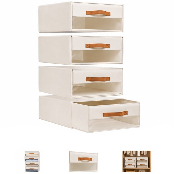 Stackable Storage Drawers with Pull-Out Bins, Clear Window Closet Organizer with Weekly Labels for Clothes, Bedroom, Living Room and Shelf Storage Organization