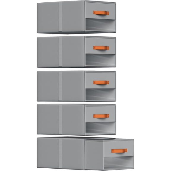 Stackable Storage Drawers - Pull Out Storage Bins with Drawers for Closet Clothes Organizers with Weekly Labels & Clear Window, Closet Shelf Storage for Bedroom, Living Room, 5 Pack, Grey