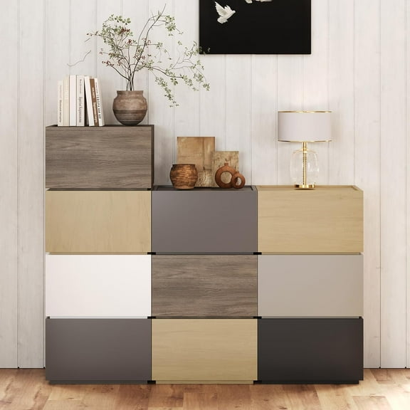 Stackable Storage Drawers, Wooden Drawer Storage Organizer, Modern Nightstands with Wooden Drawers, Small Storage Cabinet, Modular Design, Available in 2 Sizes for Versatile Use Walnut Small