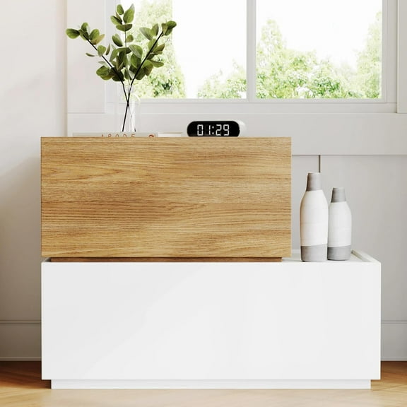 Stackable Storage Drawers, Wooden Drawer Storage Organizer, Modern Nightstands with Wooden Drawers, Small Storage Cabinet, Modular Design, Available in 2 Sizes for Versatile Use Oak and White