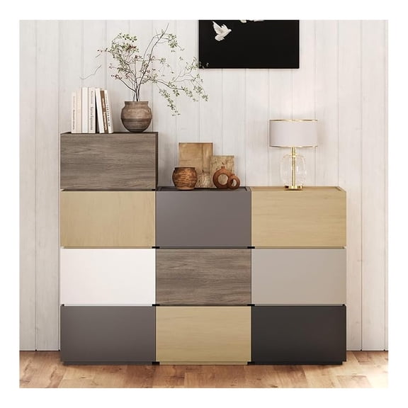 Stackable Storage Drawers, Wooden Drawer Storage Organizer, Modern Nightstands with Wooden Drawers, Small Storage Cabinet, Modular Design, Available in 2 Sizes for Versatile Use Oak Small