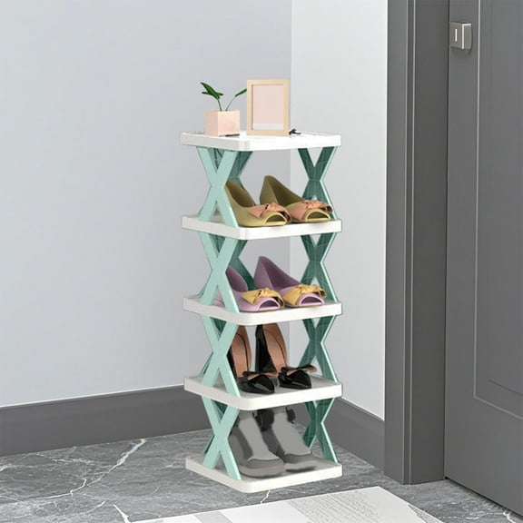 Stackable Storage Shelf Organizer,5-Tier Space Saving Shoe Shelf,Tall Narrow Vertical Shoe Rack,Tower Rack for Small Spaces,Plastic Shelf for Entryway,Living Room,Doorway,Closet,Bedroom,Corner