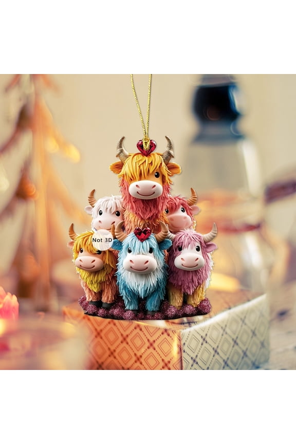 Stackable Sweet Bull Family Acrylic Keychain - 2D Flat Car Rearview Mirror Pendant for Backpack Accessory Cute Bull Key Ring