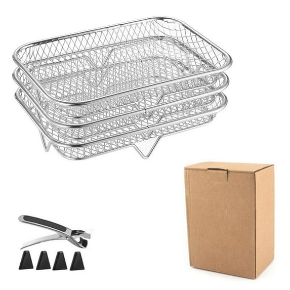 Stackable Three-Tier Air Fryer Dehydrator Racks, Stainless Steel Round Fryer Oven Rack, Adjustable Height, Compatible with 4.2QT-6.8QT Fryers and Pressure Cookers, Efficient Cooking and Easy Cleaning