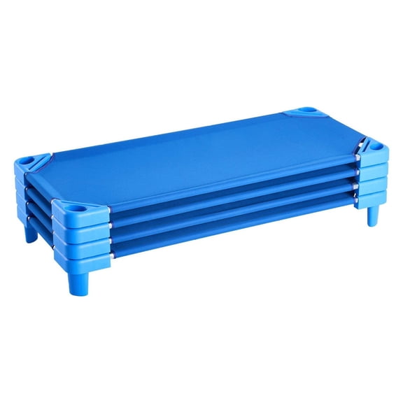Stackable Toddler Cots - 4 Pack - Portable Nap Cots for Daycare & Preschool - 52" x 23" Kids Sleeping Cots - Blue