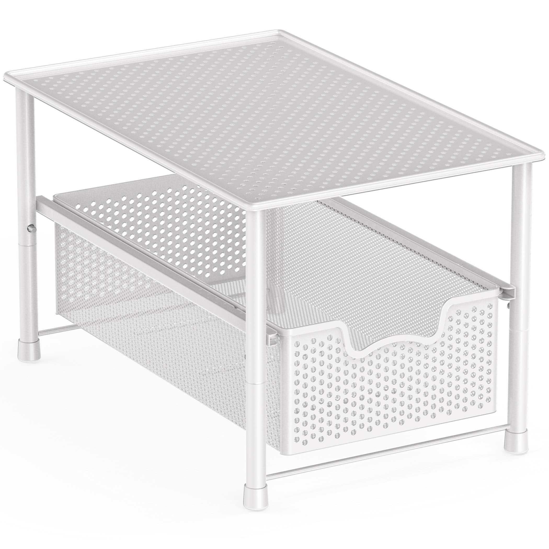Stackable Under Sink Cabinet Organizer Drawer Sliding Basket Storage White Durable Space Saver