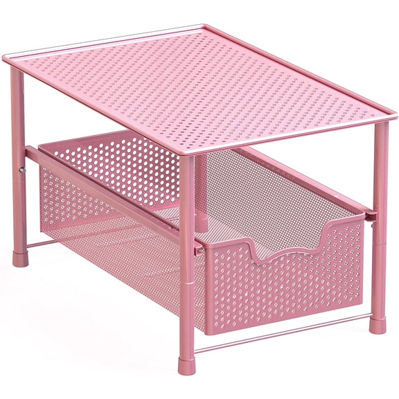 Stackable Under Sink Cabinet Sliding Basket Organizer Drawer, Pink