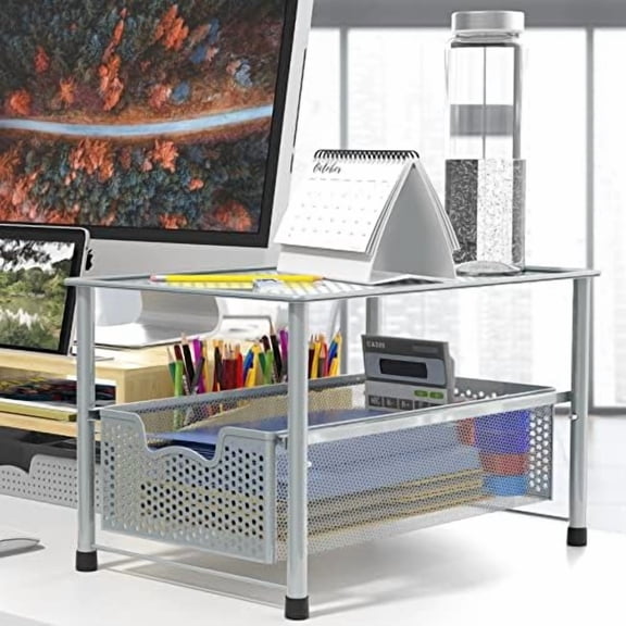 Stackable Under Sink Cabinet Sliding Basket Organizer Drawer, Silver