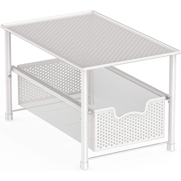 Stackable Under Sink Cabinet Sliding Basket Organizer Drawer, White