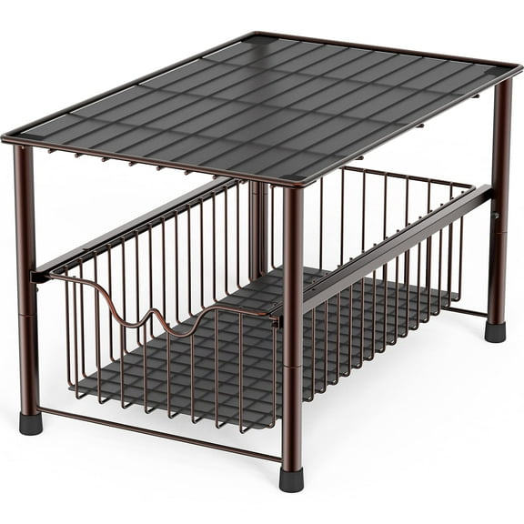 Stackable Under Sink Organizer with Sliding Basket Chrome Finish Kitchen Storage Rack Durable Space Saver