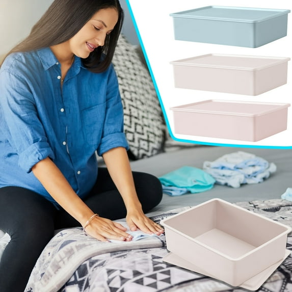 Stackable Underwear Storage Box with Lid - Plastic Drawer Organizer Panty Organizer, Bra and Panty Divider for Closet Dresser Shelf