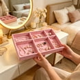 thumbnail image 1 of Stackable Velvet Jewelry Tray Organizer with Multiple Compartments for Rings Earrings Necklaces Bracelets Storage Drawer Divider Wood Base Jewelry Box for Vanity Dresser Organization, 1 of 6
