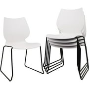 Stackable Waiting Room Chair, Stacking Office Chair with Ergonomic Lumbar Support and Metal Legs, Plastic Desk Chairs for Conference School Church Guest Reception Set of 4, White