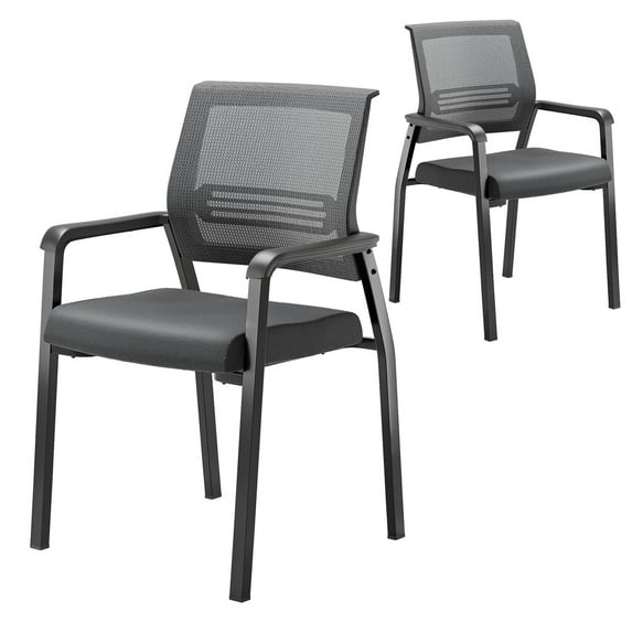 Stackable Waiting Room Chairs, Oversize Conference Room Chairs 350 lbs Capacity, Ergonomic Mesh Office Guest Chairs, For Lobby, Reception Area, Break Room, Stackable, Black