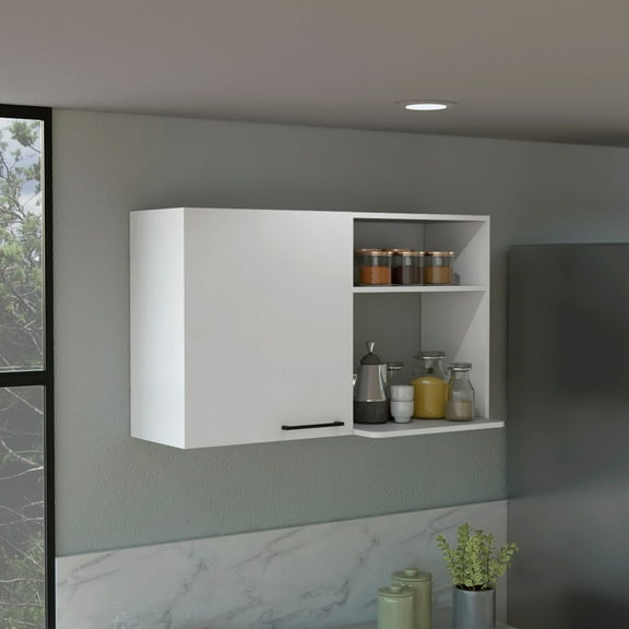 Stackable Wall Cabinet 24" H, White, Housing Two Internal Shelves, External, One Door - Maximize Kitchen Storage Efficiency H Storage, White With Enhance Space And Organization