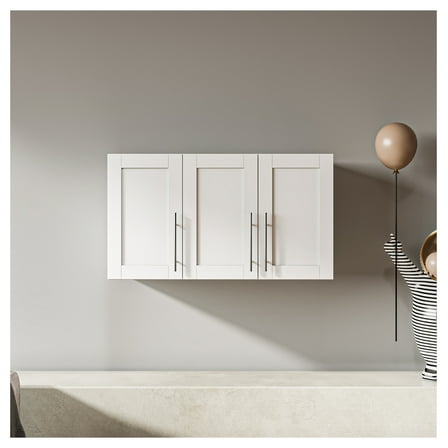 Stackable Wall Mounted Storage Cabinet, 15.75 "D x 35.43" W x 19.69 "H, White