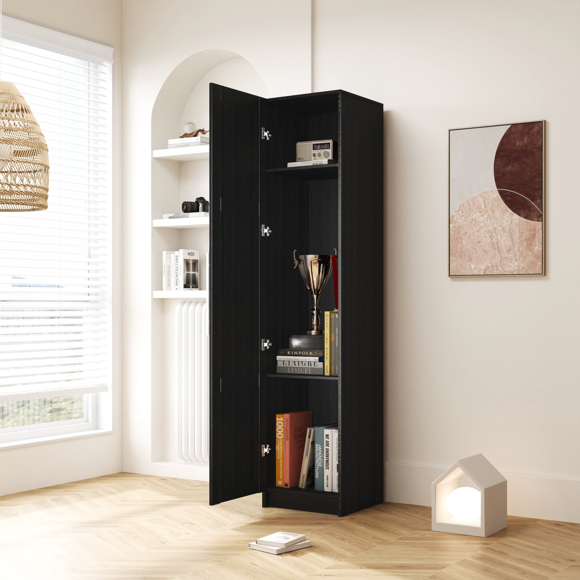 Stackable Wall Mounted Storage Cabinet 70.87" Tall Organizer, Black