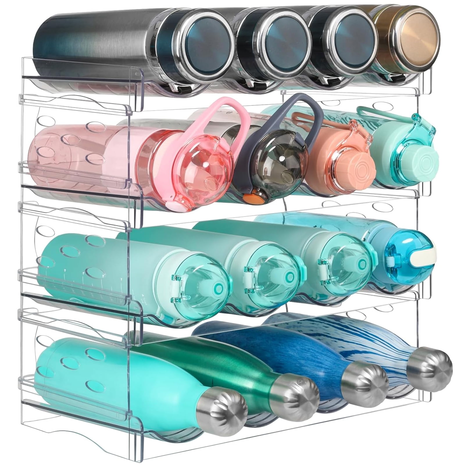Stackable Water Bottle Organizer,4 Tier 16 Containers Water Bottle