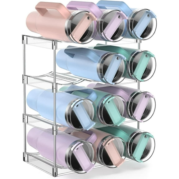 Stackable Water Bottle Organizer, 4 Tier Clear Bottle Organizer for Kitchen Organization and Storage