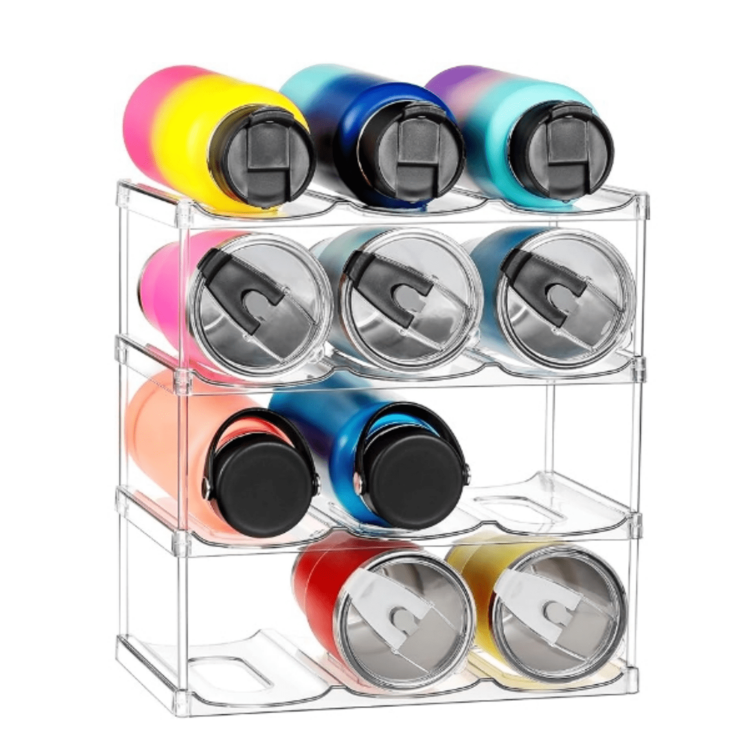 Stackable Water Bottle Organizer Holder - for & Others' Large Tumbler Organization - Clear Wine Rack, Bottle Holder for Home Countertop Fridge Pantry Shelf, 4 Tier Hold 12