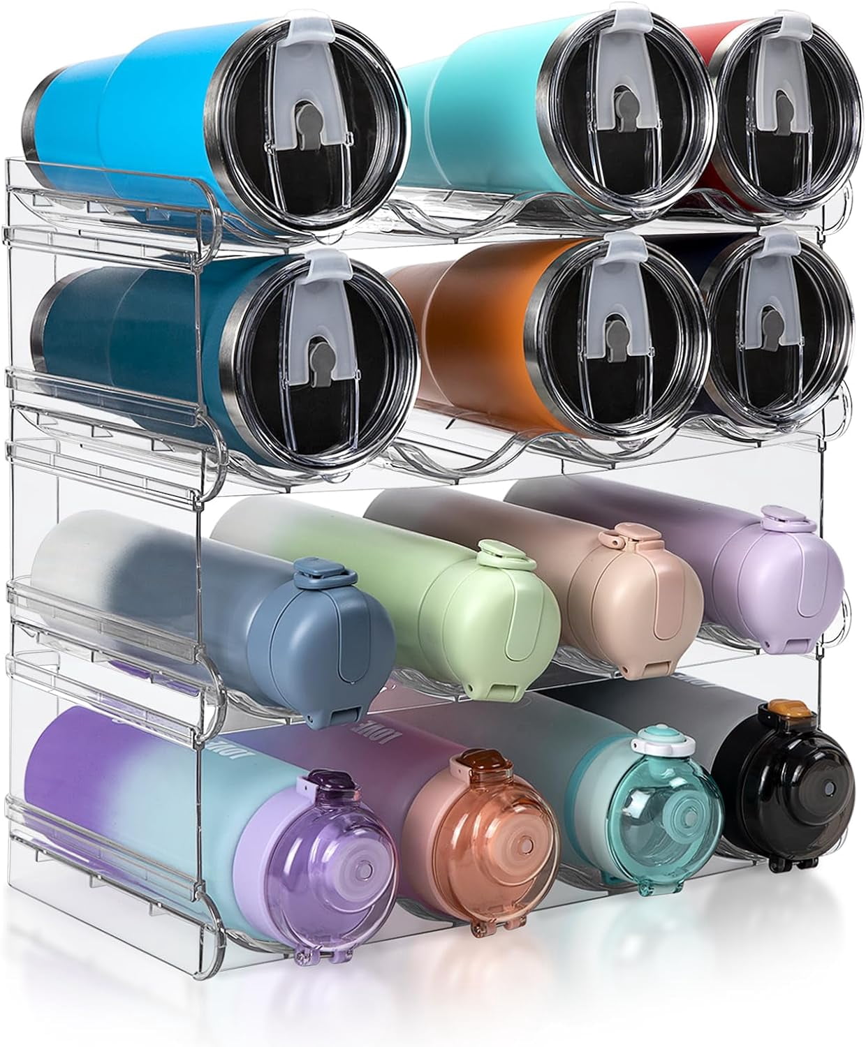 Stackable Water Bottle Organizer, Large Compartment Water Bottle Holder ...