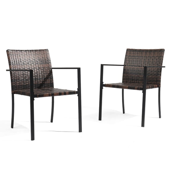 Stackable Wicker Chairs Set of 2, All Weather Outdoor Dining Chairs, Patio Rattan Armchairs for Garden, Porch, Backyard, Deck, Fire Pit, Indoor Outdoor Use, 350 lbs Capacity