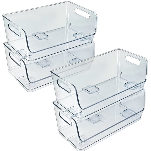 Stackable Wide Pantry Storage Bin Clear Organizer, 4-Pack