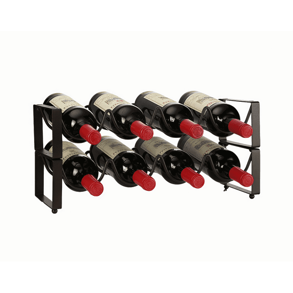 Stackable Wine Rack Countertop, 8 Bottles  2-Tier Metal Wine Bottle Holder,Free-Standing Wine Storage Organizer for  Inside Cabinet , Kitchen, Bar,Dining Room Decor, Brown