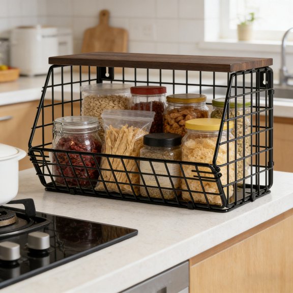 Stackable Wire Basket, Pantry Organizer and Storage for Kitchen Counter, Fruit Baskets for Fruit, Vegetable, Bread