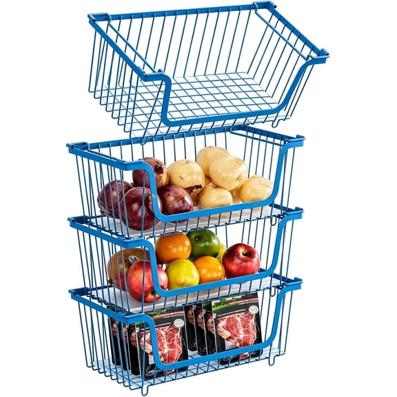 Stackable Wire Baskets for Pantry Organizers and Storage,Vegetable Fruit Basket for Countertop,Kitchen Storage Metal Baskets,Produce Potato Onion Storage Bin