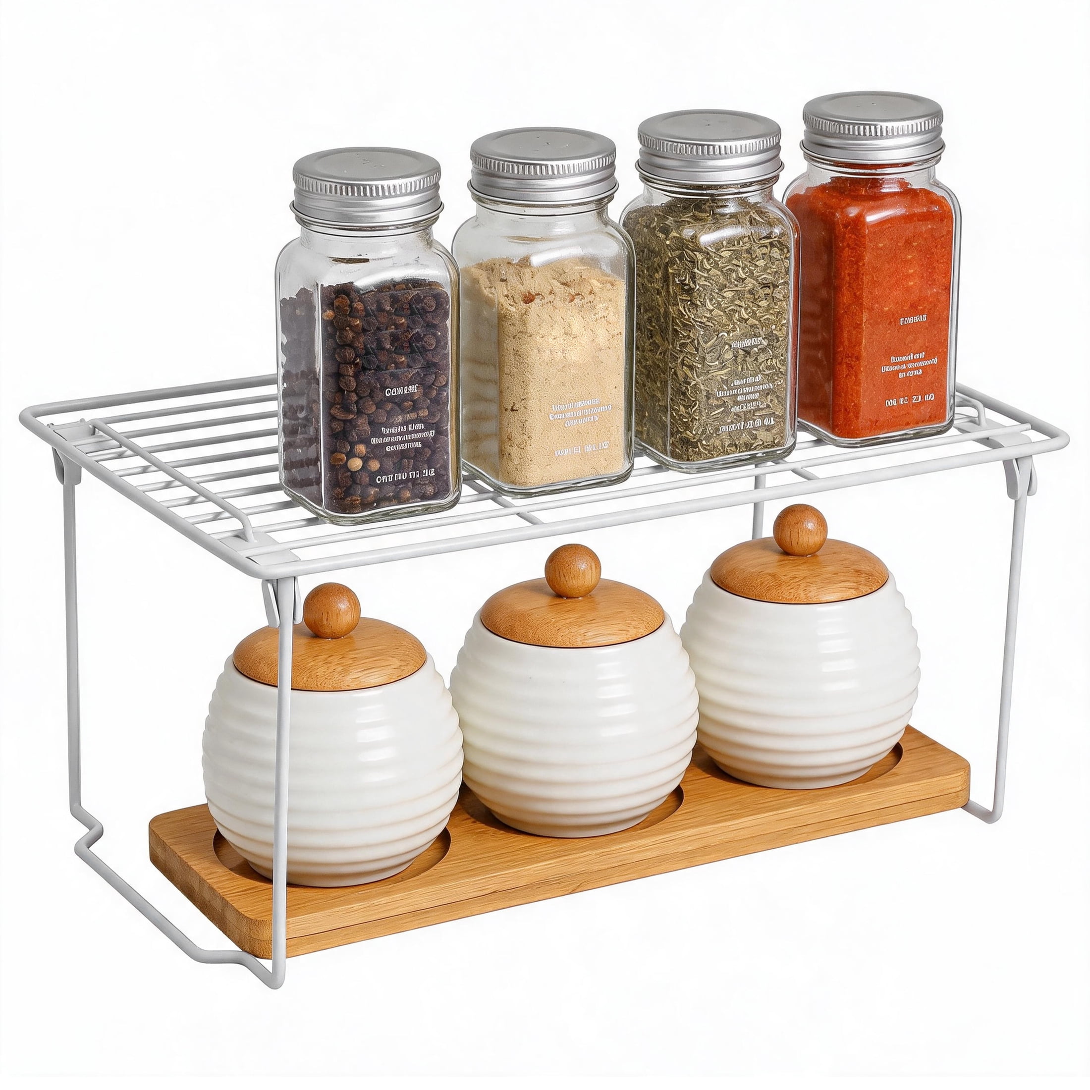 CISILOV Foldable Metal Wire Cabinet Organizer Shelf, Stackable Counter Storage Rack, No‑Assembly Rust‑Proof Storage Shelves for Kitchen Cupboard, Pantry, Bathroom, Desk