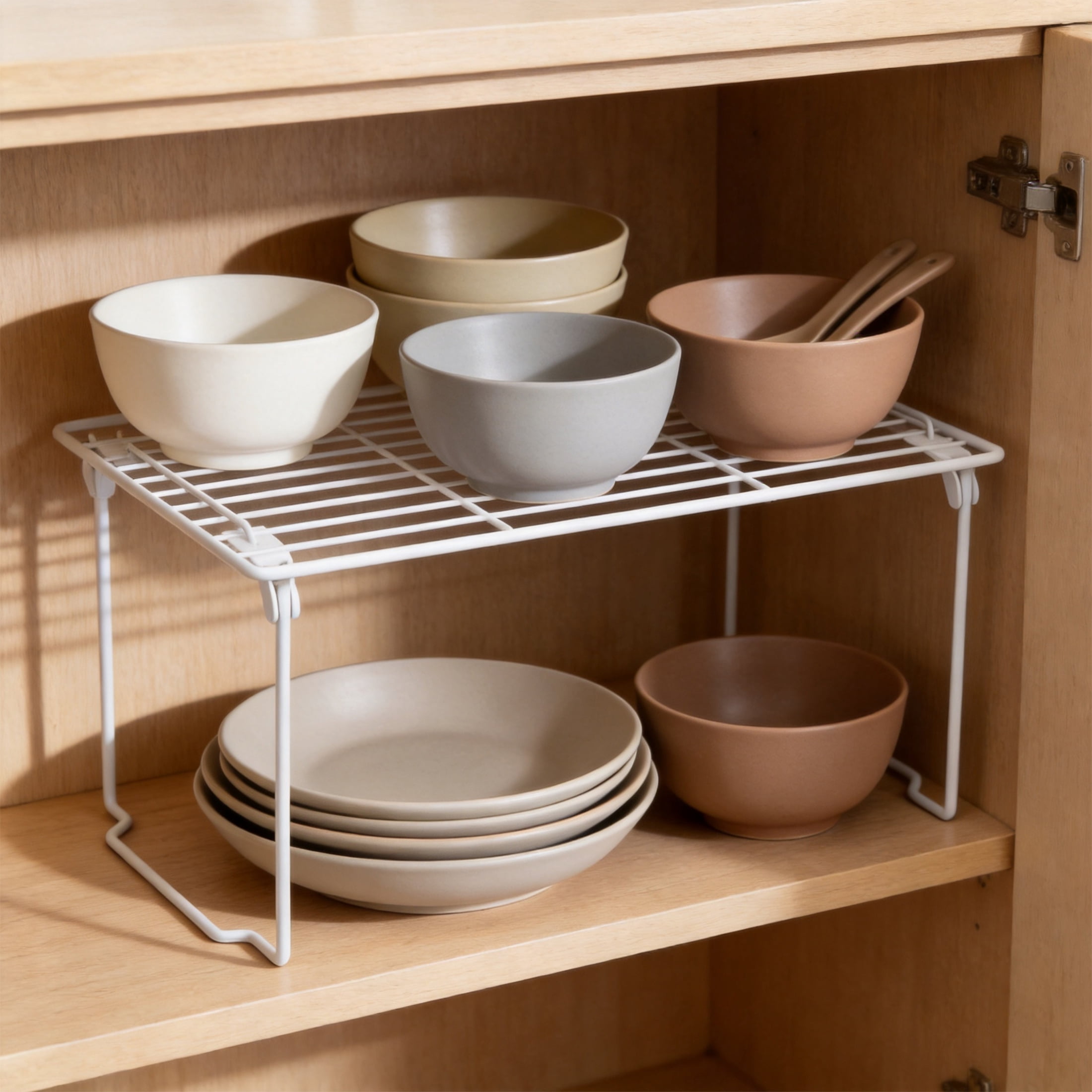 Stackable Wire Kitchen Storage Shelf, Foldable Rack Cabinet Organization Storage Shelves for Counter Cabinet Pantry