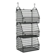 Stackable Wire Storage Baskets for Kitchen Closet Pantry, Hanging Closet Organizers Storage Shelves Organization, Wall Mount Metal Basket Bins, Clothing Vegetable & Fruit Organizer 3 pcs