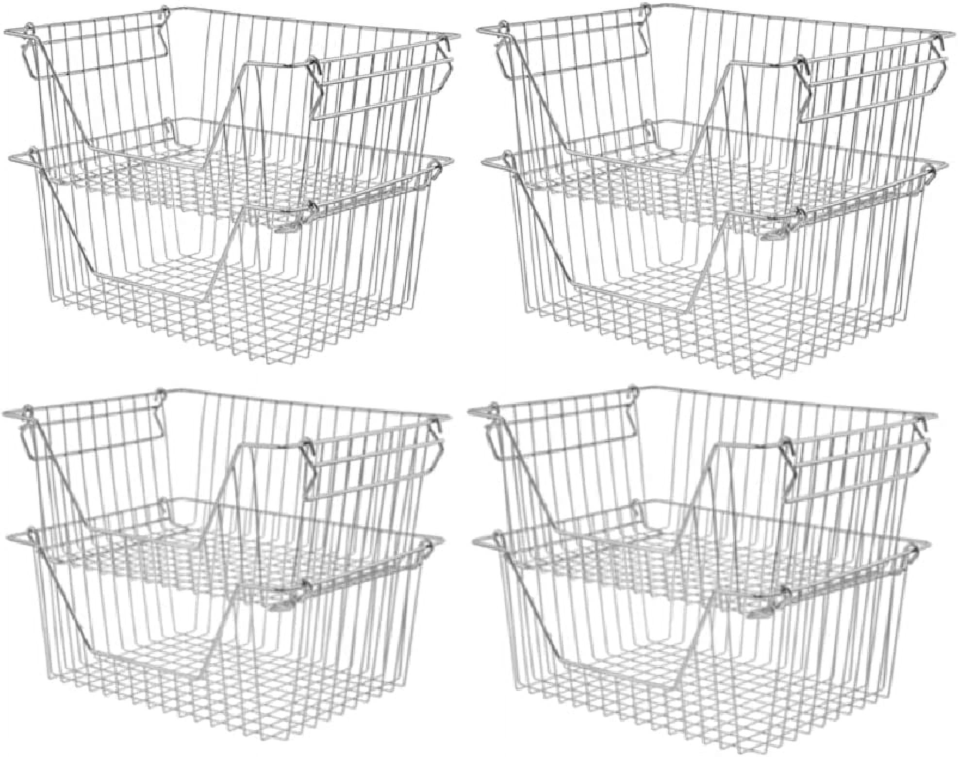 Stackable Wire Storage Baskets , Metal Wire Food Storage Organizer Bin