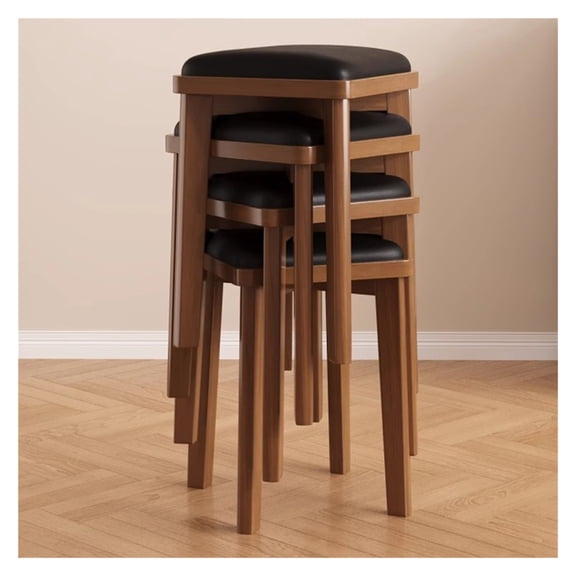 Stackable Wood Dining Stools Set of 4,Portable Round Bar Stools,Backless Counter Chairs Stools for Dinning,Kitchen,Living Room,Class Room