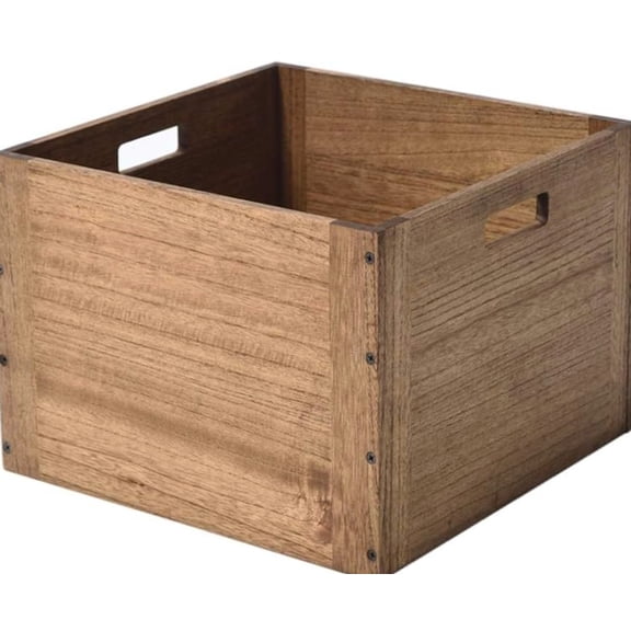 Stackable Wood Storage Cube with Handles, Open Crate Bin with Brown 1840.98 Cubic, Dark Brown