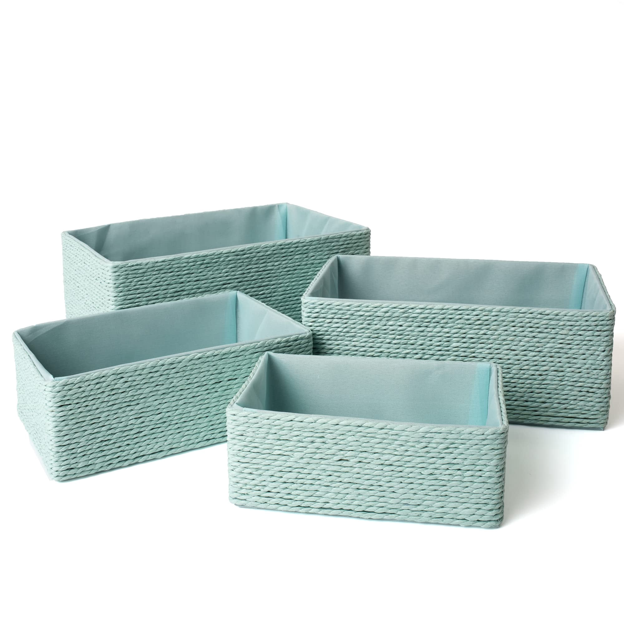 Stackable Woven Paper Rope Baskets 4-Piece Light Green For Closet ...