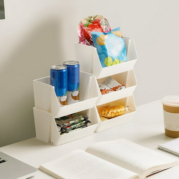 Stackable home desktop storage basket plastic foldable office storage box space saving organizer for toiletries cables stationery kitchen bathroom shelf drawer use