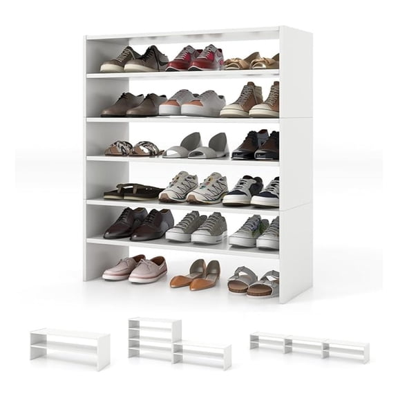 Stackble 6-Tier Vertical Shoe Rack, Space Saving Wooden Corner Shoe Storage Shelf for 18 Pairs, 3-in-1 Adjustable White Shoe Organizer for Front Door Entryway