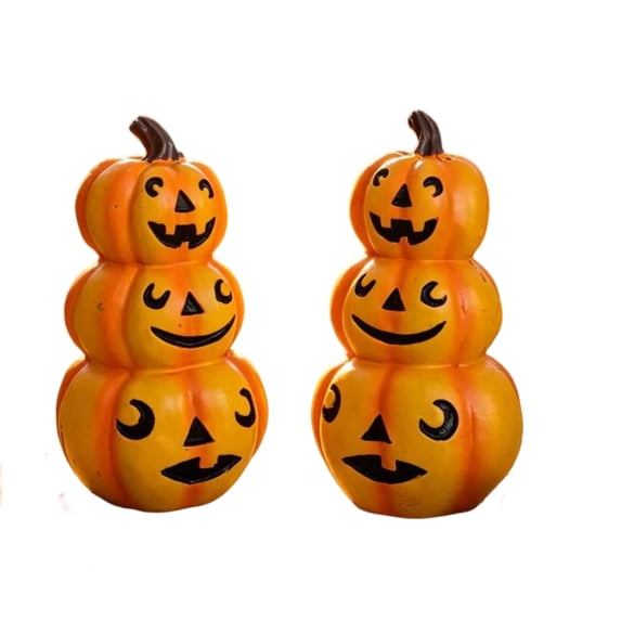 Stacked 3-Tier Pumpkin Halloween Resin Ornament, Cute Lantern Face Statue, Fall Harvest Decor for Outdoor Garden Yard Tabletop Home Holiday Decor(2PCS)