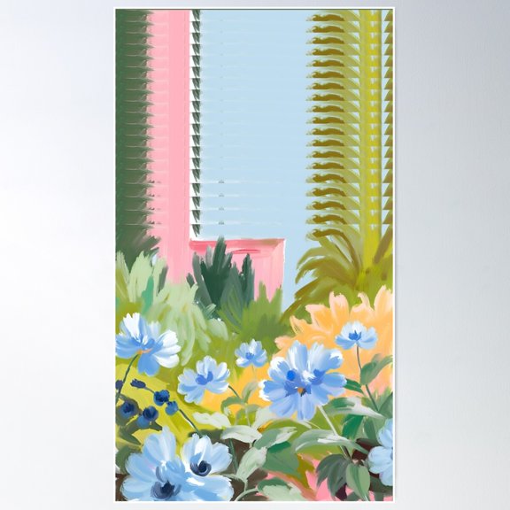 Stacked Abstract Blue Flowers Poster Wall Art, Modern Wall Decor For Living Room Bedroom, 8x12 UNFRAMED