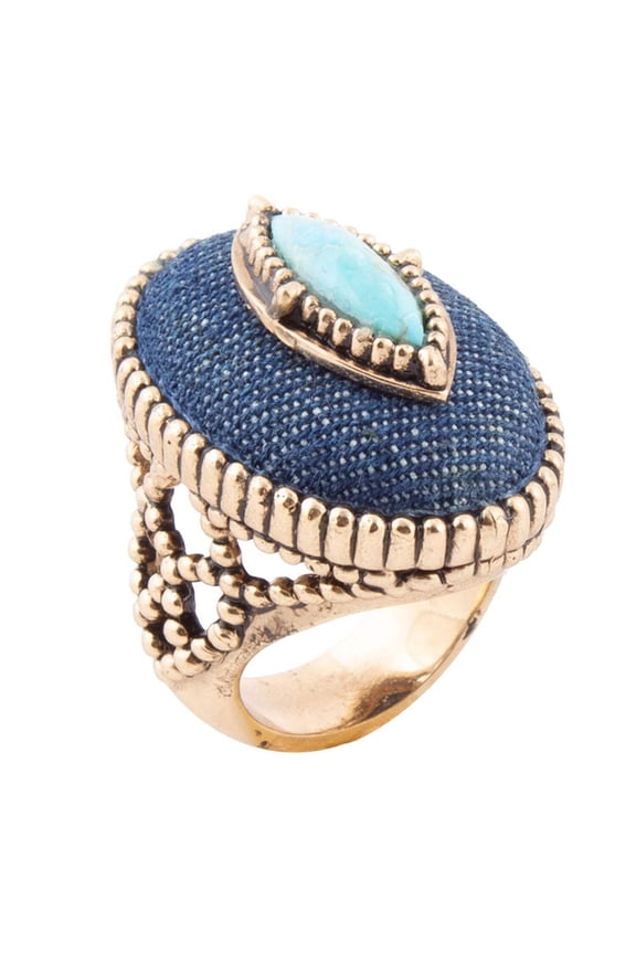 Stacked Blue Turquoise and Denim Golden Statement Ring