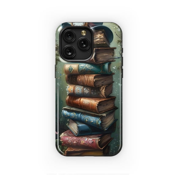 Stacked Books Case With Cozy Reading Aesthetic for iPhone 17 through 11 Pro Max