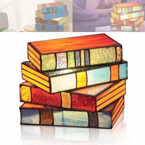 Stacked Books Table Lamp,Vintage Bedside Lamps, Led Book-Shaped Light Retro Lamp