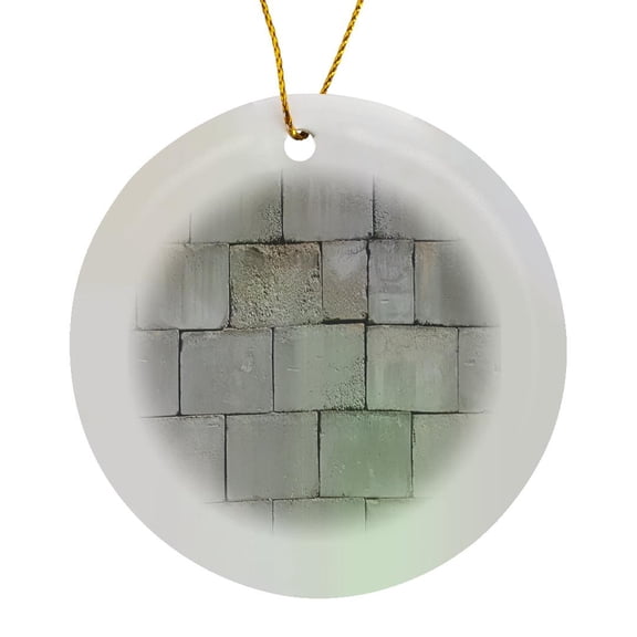 3drose, Stacked Cement Cinder Block Brick Wall, Circle Porcelain Ornament