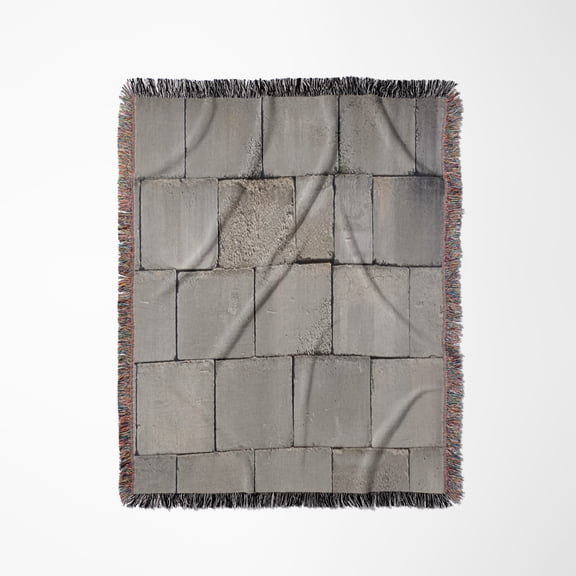 Stacked Cement Cinder Block Brick Wall, Woven Blanket