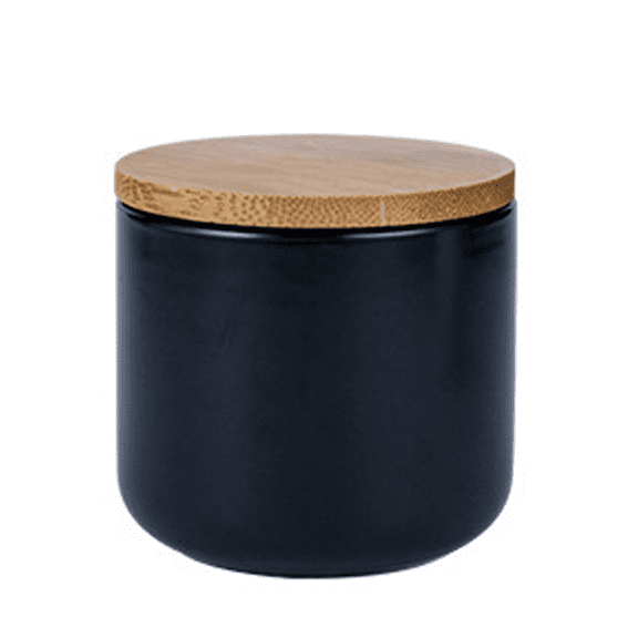 Stacked Ceramic Salt Pepper Container with Wooden Lid, Salt Box for Countertop, Modern Farmhouse Kitchen Decor