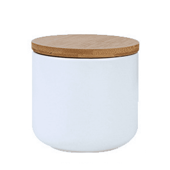 Stacked Ceramic Salt Pepper Container with Wooden Lid, Salt Box for Countertop, Modern Farmhouse Kitchen Decor