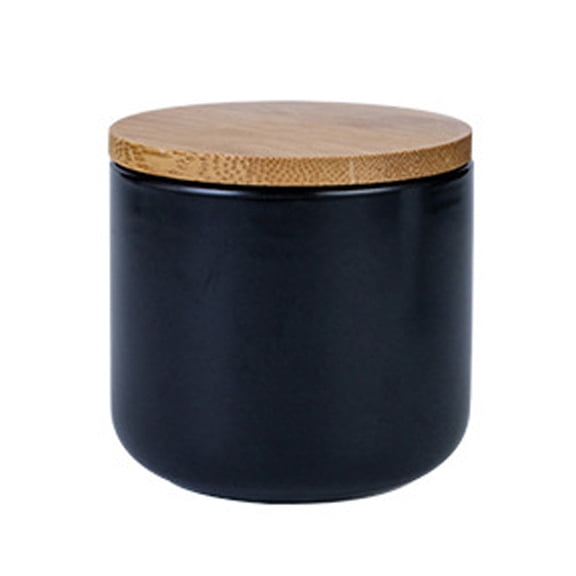 Stacked Ceramic Salt Pepper Container with Wooden Lid, Salt Box for Countertop, Modern Farmhouse Kitchen Decor